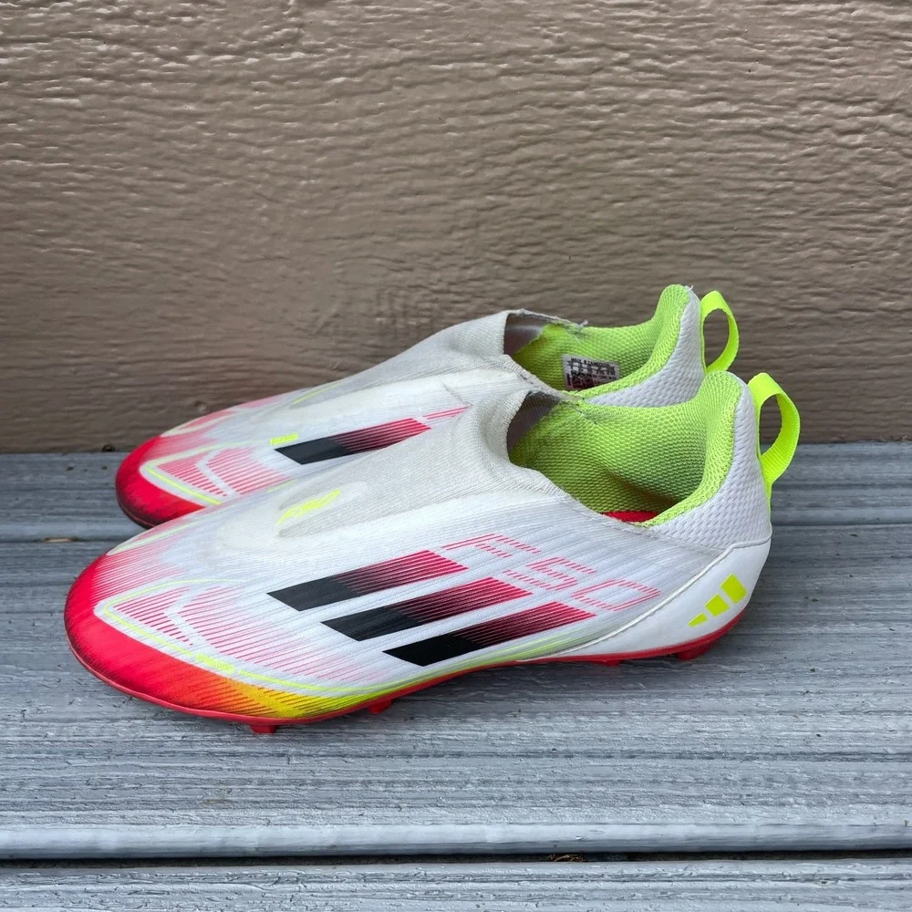 Adidas F50 League Laceless FG/MG Youth Size 3 Soccer Cleats White /Yellow/Red